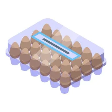 Plastic egg carton protecting brown eggs, isometric view Stock Illustration