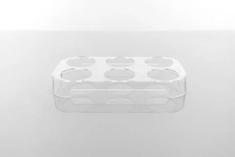 Plastic egg holder package close-up isolated on white background Stock Photos