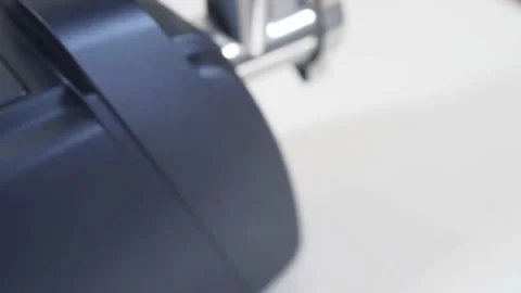 Plastic electric meat grinder for minced meat per minute. Buttons of control on Vídeo Stock 130242788