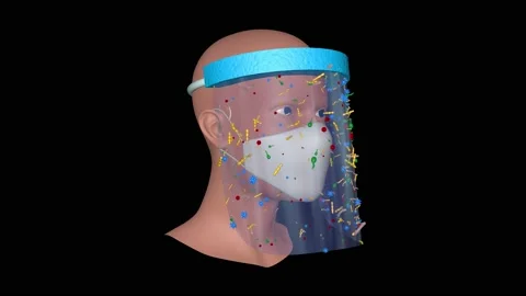 Plastic face visor covered with germs. Looping Rotating 3d animation render Stock Footage 147549811