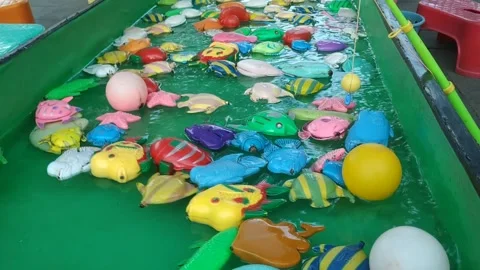 Plastic fish pond for children's play Stock Footage 159577356