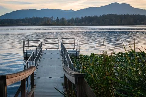 Plastic Floating Dock. A floating dock at Quamichan Lake Provincial Park in.. Stock Photos