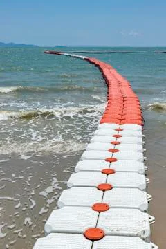 Plastic Floating Dock, Plastic Pontoon Cubes in the sea in sunny day Stock Photos