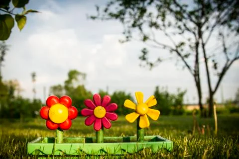 Plastic flower in orchard Stock Photos