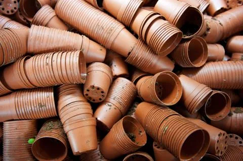 Plastic flower pots Foto stock