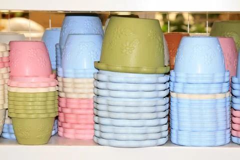Plastic flower pots Stock Photos