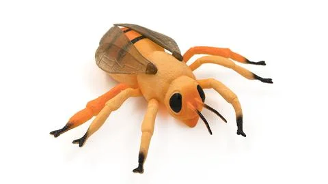 Plastic fly insect toy isolated on white background. Stock Photos