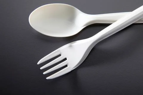 Plastic fork and spoon Stock Photos