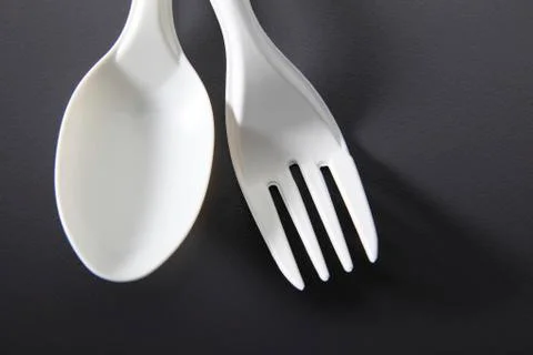 Plastic fork and spoon 스톡 사진