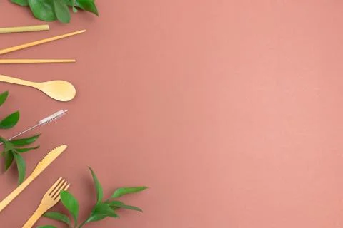 Plastic free concept with copyspace on brown background. Foto stock