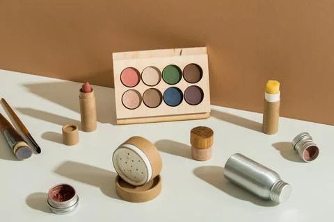 Plastic free cosmetics for make up Stock Photos