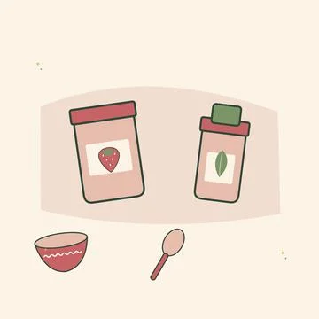 Plastic free kitchen with glass jars and a bottle. Decorative flat vector com Stock Illustration