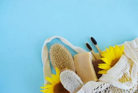 Plastic free set with cotton bag,Eco friendly products in cotton shopping bag Stock Photos