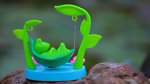 Plastic frog hammock lake background hd footage Stock Footage 109225905