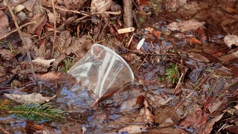 Plastic garbage and cigarette butts in clean stream water Stock Footage 125141605