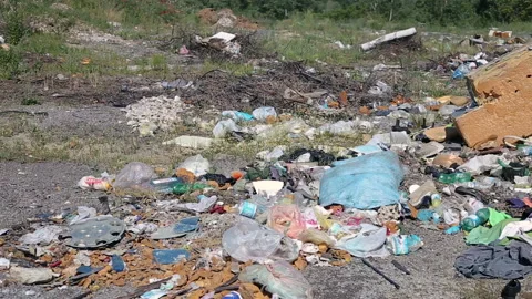 Plastic Garbage And Trash Global Pollution - Landfill Stock Footage 130948107