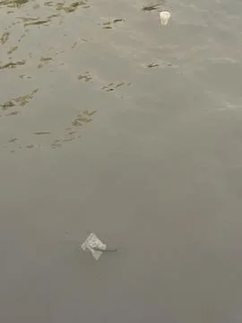 Plastic Garbage And Waste Floating In Dirty Lake Water Stock Photos