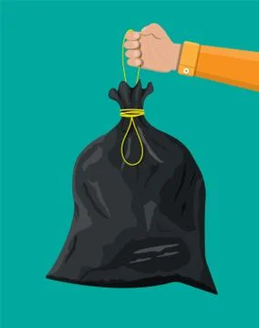 Plastic garbage bag with rope in hand Stock Illustration