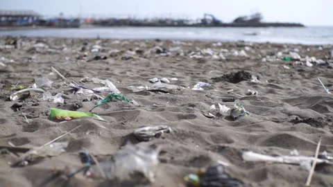 Plastic garbage at the beach (the earth change) Stock Footage 137780085