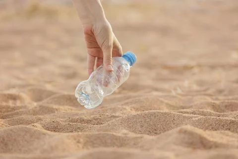 Plastic garbage on the beach, environmental pollution. climate change and global Stock Photos
