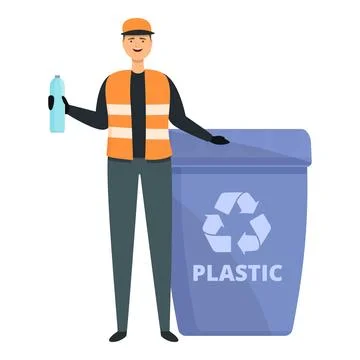 Plastic garbage bin icon cartoon vector. Street cleaner Illustrazione stock