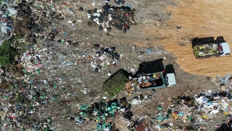 Plastic garbage dumped at landfill Video stock 108212813