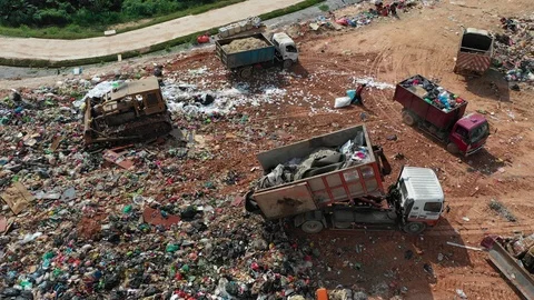 Plastic garbage dumped at landfill Video stock 111405543