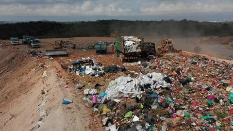 Plastic garbage dumped at landfill 스톡 동영상 111405687