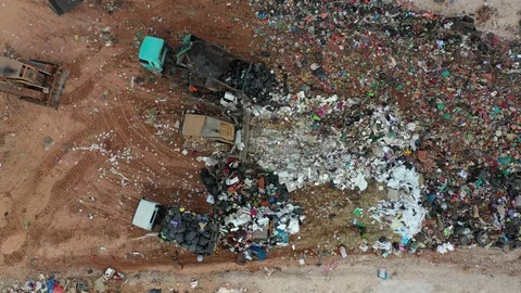 Plastic garbage dumped at landfill 스톡 동영상 111405704