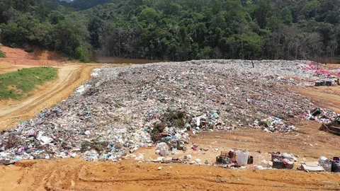 Plastic garbage dumped at landfill 스톡 동영상 111609255