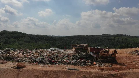 Plastic garbage dumped at landfill 스톡 동영상 115688159