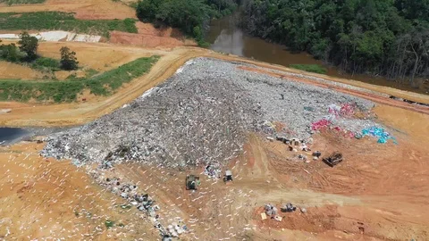 Plastic garbage dumped at landfill Video stock 119847538