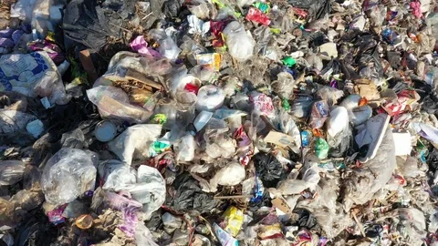 Plastic garbage dumped at landfill Stock Footage 123283650