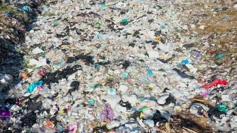 Plastic garbage dumped at landfill Stock Footage 123648628
