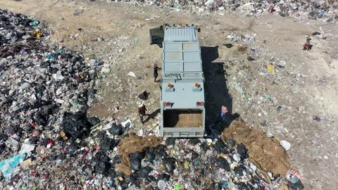 Plastic garbage dumped at landfill Stock Footage 125007071