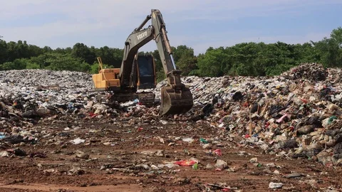 Plastic garbage dumped at landfill Stock Footage 128807088