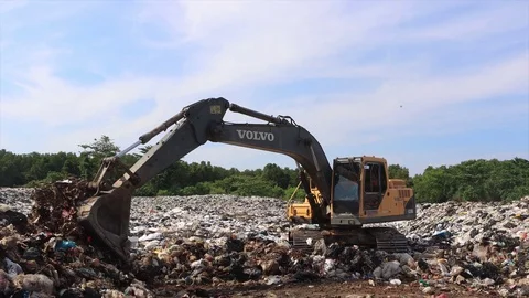 Plastic garbage dumped at landfill Stock Footage 129298498
