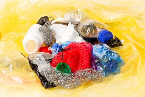 Plastic garbage with empty plastic bottles and other rubbish Stock Photos
