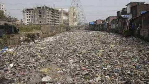 Plastic Garbage in Nala Stock Footage 124548892