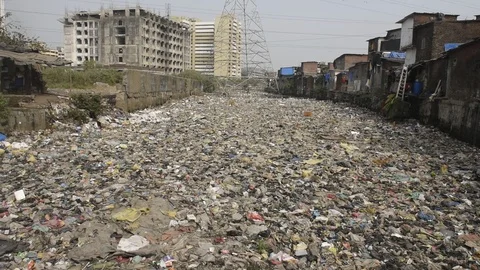 Plastic Garbage in Nala Stock Footage 124568276