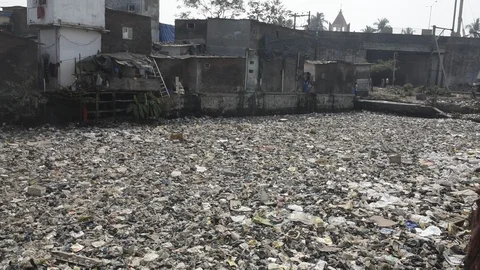 Plastic Garbage in Nala Stock Footage 124568288