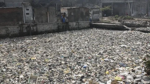 Plastic Garbage in Nala Stock Footage 124568357