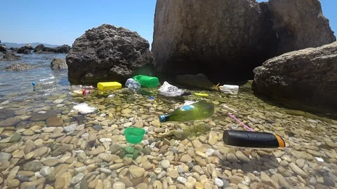 Plastic garbage pollution on sea 7 Stock Footage 113685731