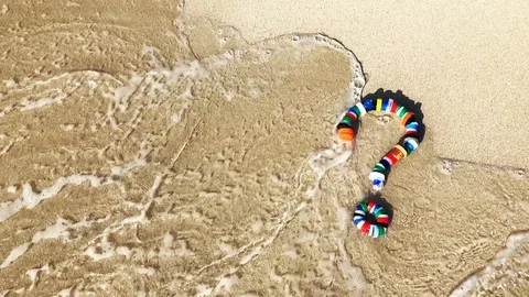 Plastic Garbage Question Mark on the Beach Stock Footage 93815080