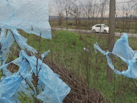 Plastic garbage at the road Vídeo Stock 83860231