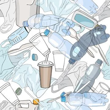Plastic garbage seamless pattern Stock Illustration