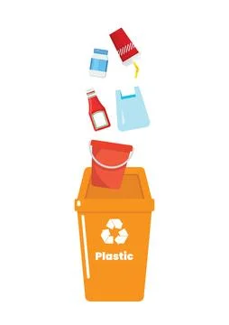 Plastic garbage sorting container with recycle symbol. Stock Illustration
