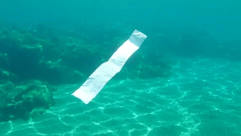 Plastic garbage underwater, Aegean Sea Stock Footage 138647695