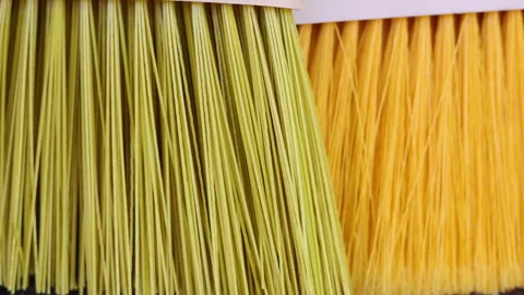 Plastic garden or outdoor push broom with handle for sale Stock Footage 253384535