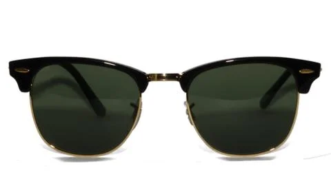 Plastic General Type Black And Gold Sunglasses Isolated On White Background Stock Photos